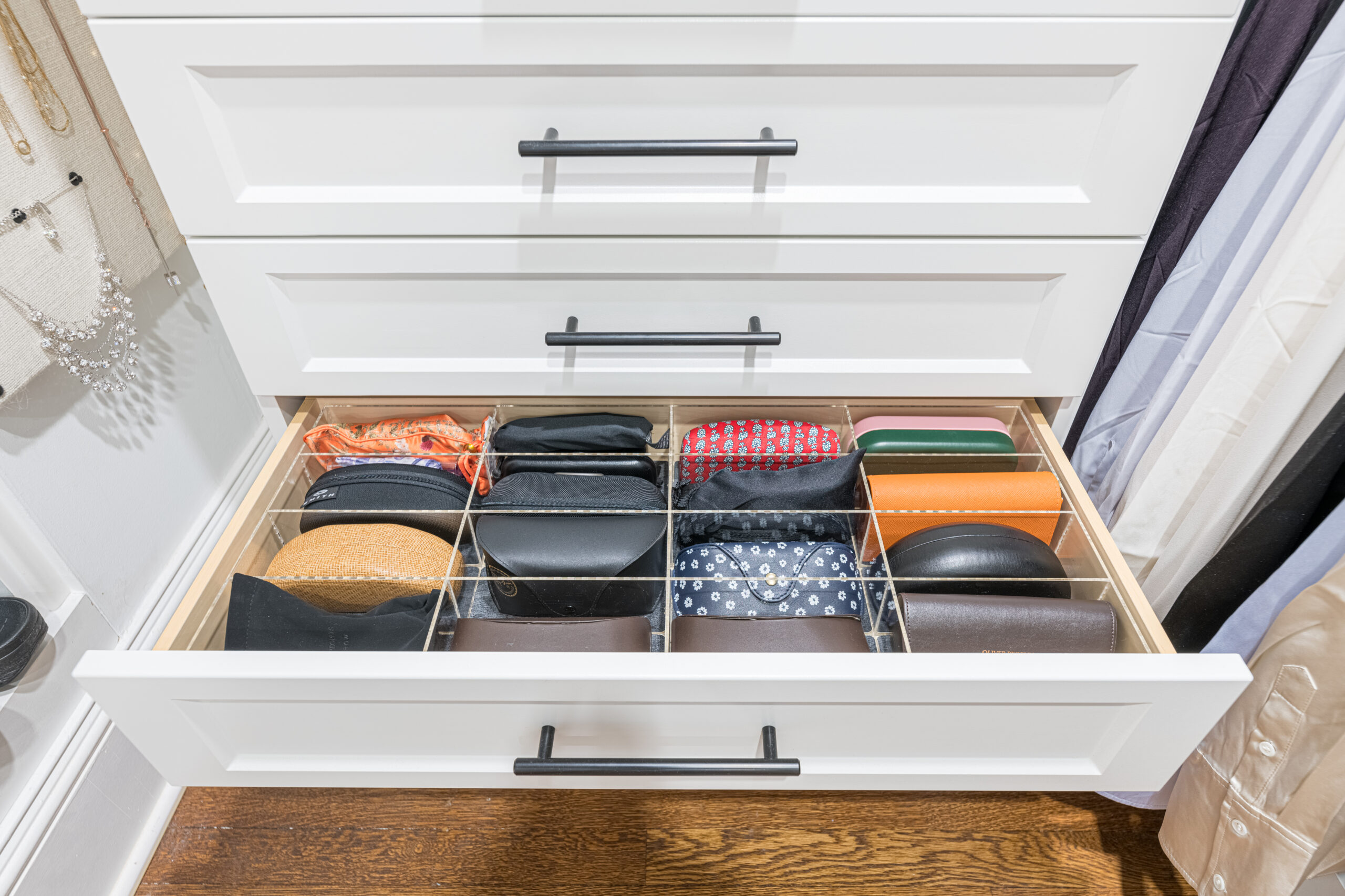 Image of custom sunglasses closet insert.
