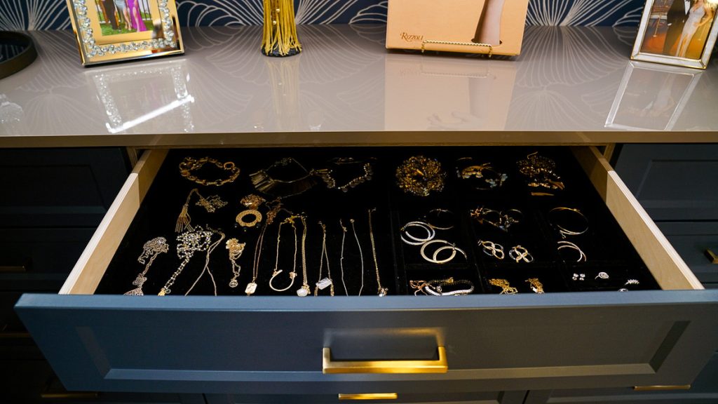 Custom designed jewelry drawer for custom closet