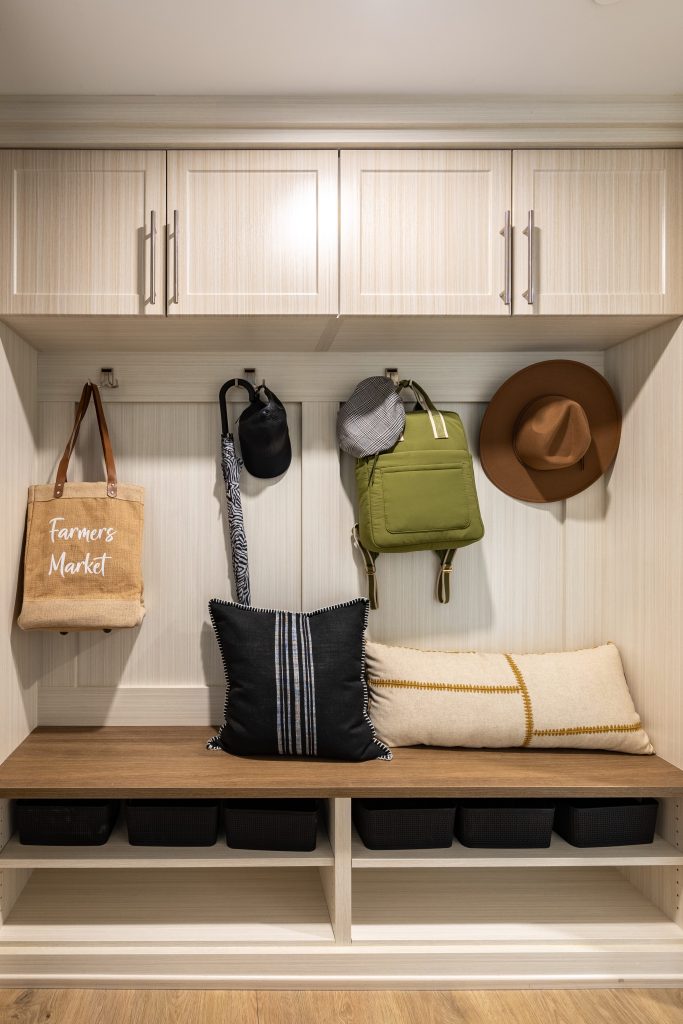 Image of a mudroom storage systems for kids after school drop off.