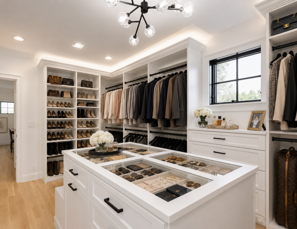 Picture of aa bedroom turned into a closet.
