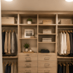 Image of a custom designed walk-in closet by OC Tailored Closet.