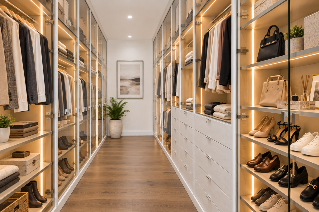 Image of a Huntington Beach custom designed walk-in closet